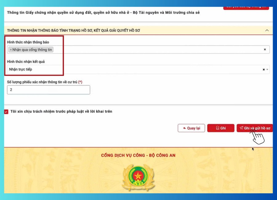 Hướng dẫn nộp hồ sơ xin giấy CT07 và CT08 online bước 5