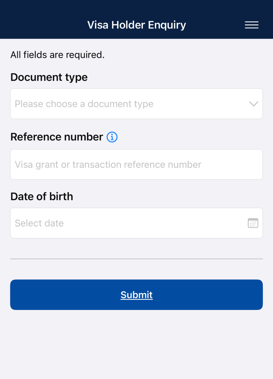 Hệ thống hiển thị thông tin kiểm tra visa Úc