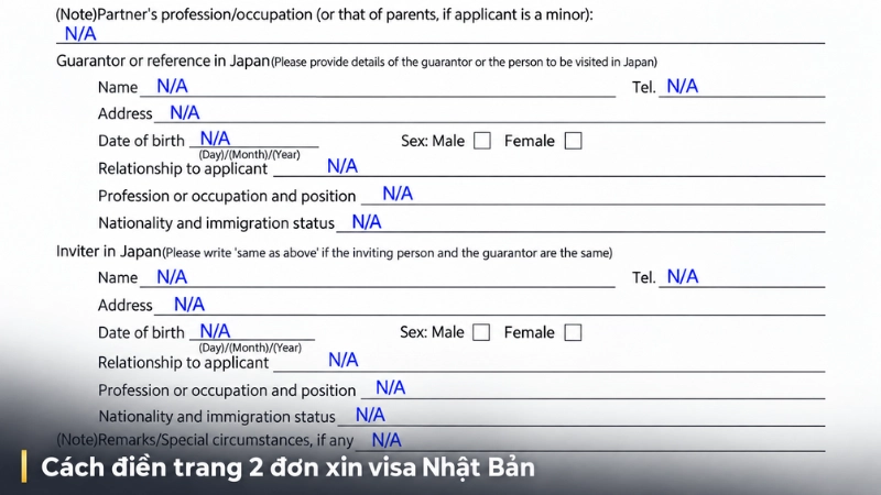 Cách điền trang 2 đơn xin visa Nhật Bản
