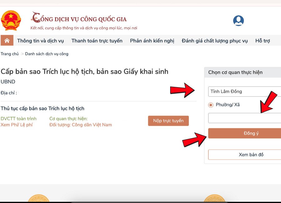 Hướng dẫn xin trích lục giấy khai sinh trực tuyến bước 4