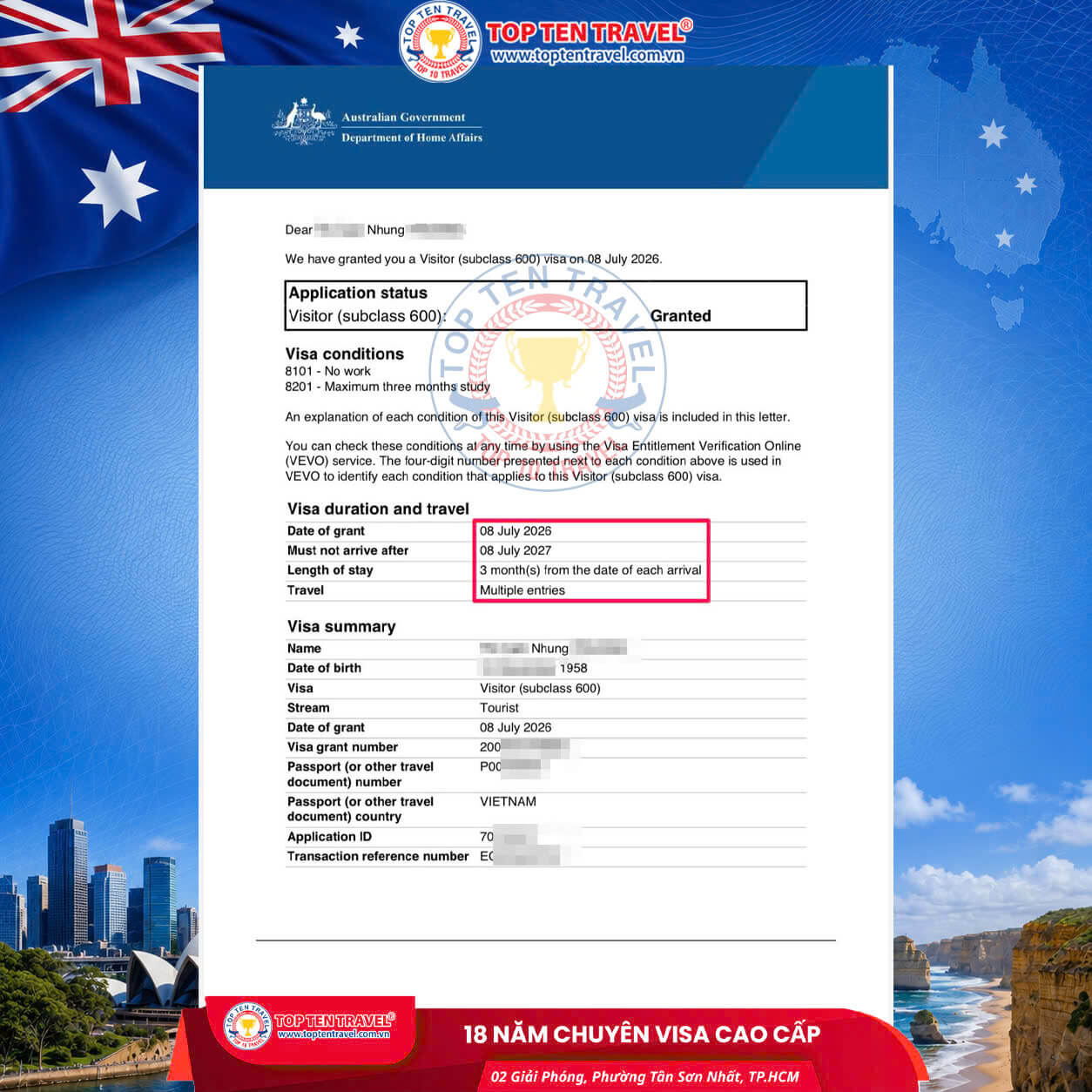 Visa Top Ten cung cấp dịch vụ visa Úc trọn gói, chuyên nghiệp giúp tối ưu tỷ lệ đậu
