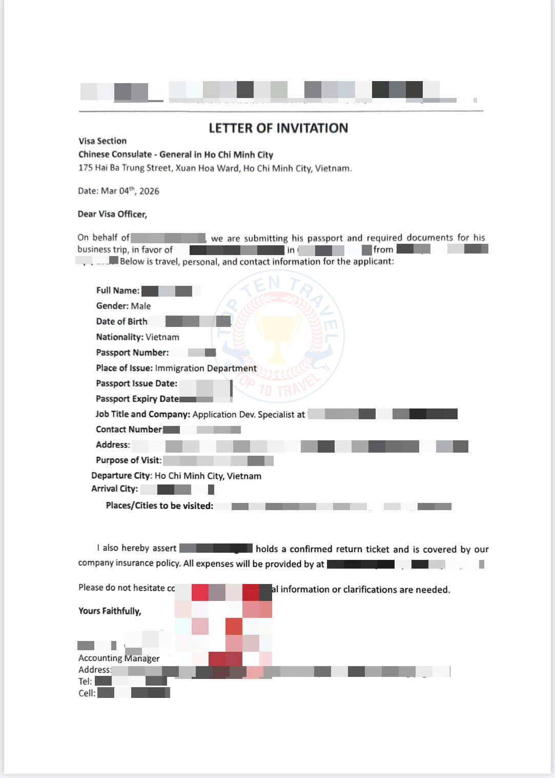 Đương đơn cần cung cấp đúng mẫu thư mời visa công tác Trung Quốc