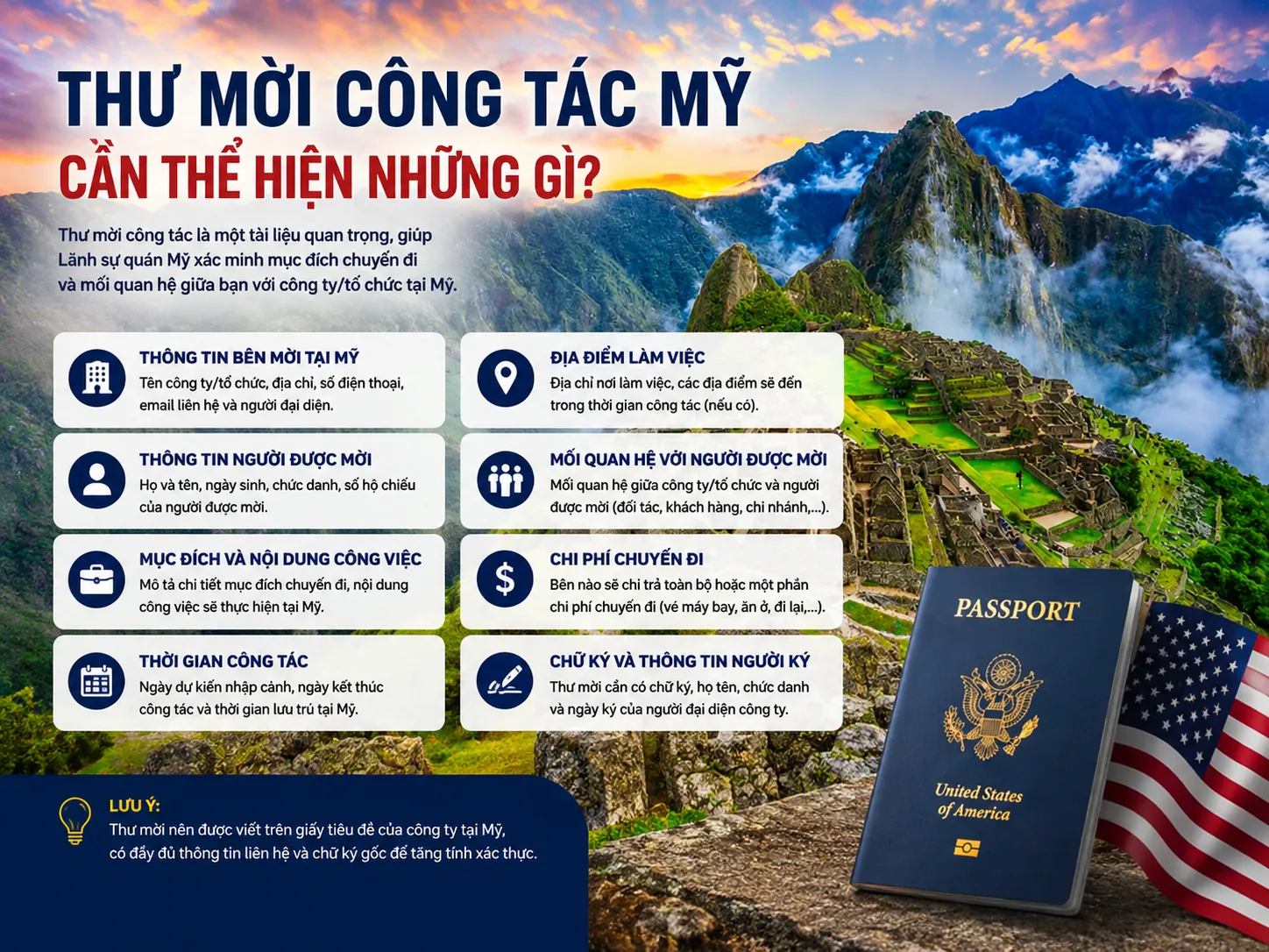 Thư mời công tác Mỹ cần thể hiện những gì?