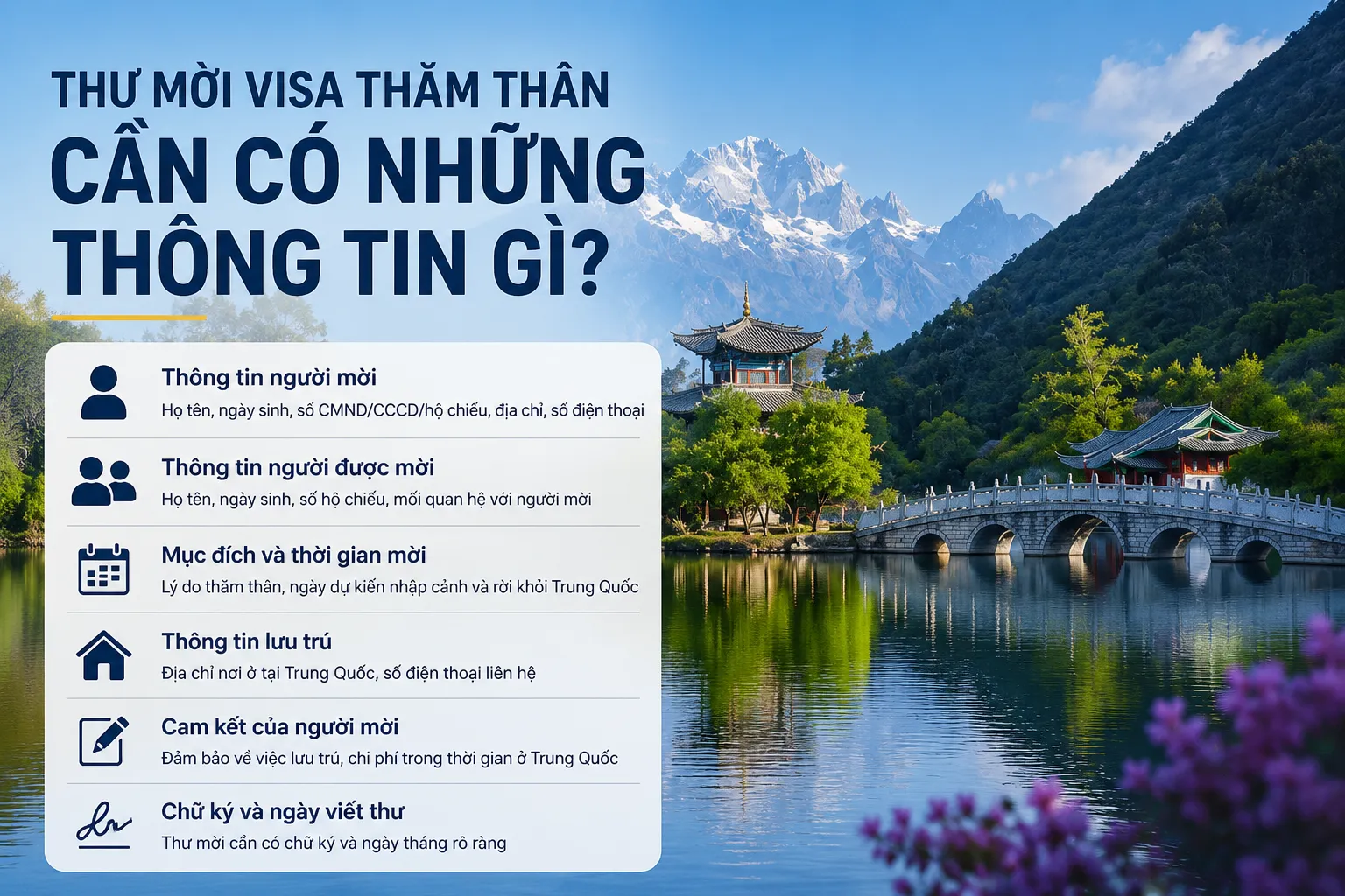 Thư mời visa thăm thân Trung Quốc cần có thông tin gì