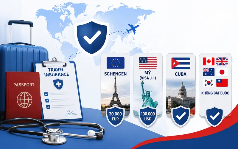 Quy định mức tối thiểu bảo hiểm du lịch quốc tế khi xin visa theo từng quốc gia