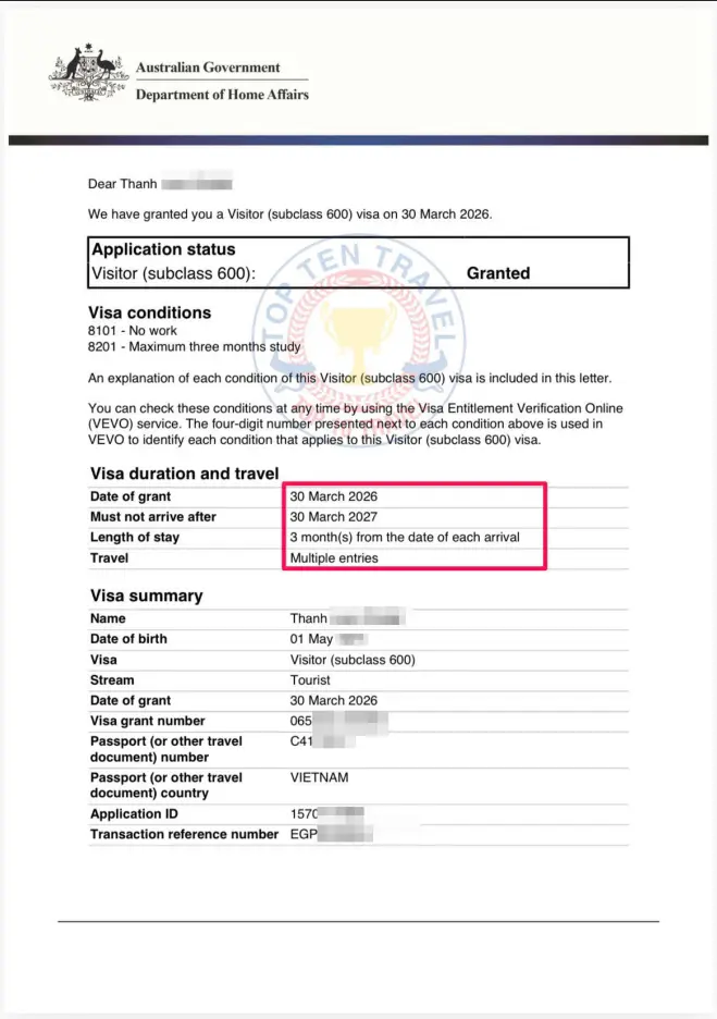 Visa du lịch Úc Subclass 600 là diện phổ biến dành cho du lịch, thăm thân và công tác
