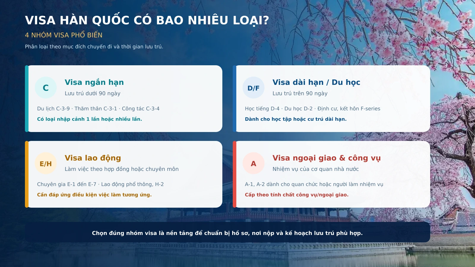 Các loại visa Hàn Quốc theo mục đích nhập cảnh