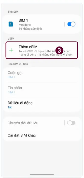 Cài đặt eSIM trên Android tại Việt Nam bước 3
