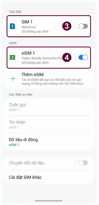 Cài đặt eSIM trên Android tại vùng du lịch bước 3