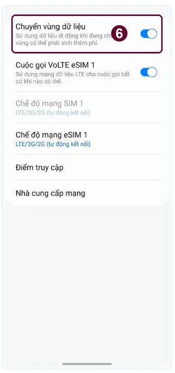 Cài đặt eSIM trên Android tại vùng du lịch bước 5