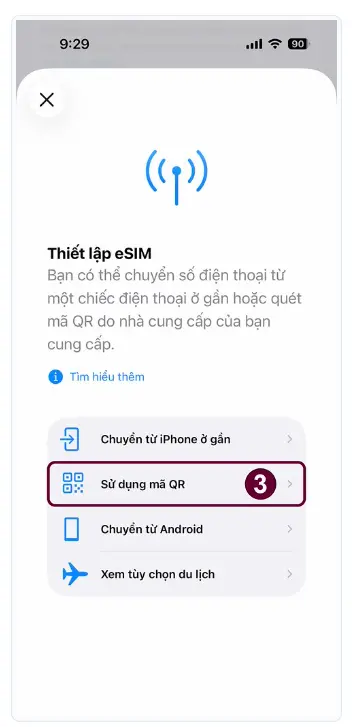 Cài đặt eSIM trên iOS tại Việt Nam bước 3