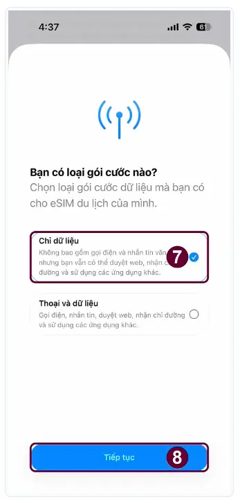 Cài đặt eSIM trên iOS tại Việt Nam bước 7