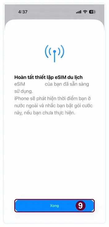 Cài đặt eSIM trên iOS tại Việt Nam bước 8