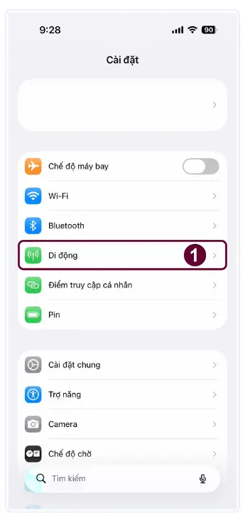 Cài đặt eSIM trên iOS tại vùng du lịch bước 1
