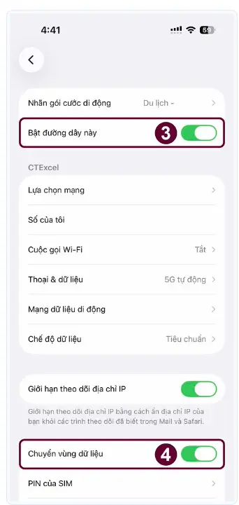 Cài đặt eSIM trên iOS tại vùng du lịch bước 3