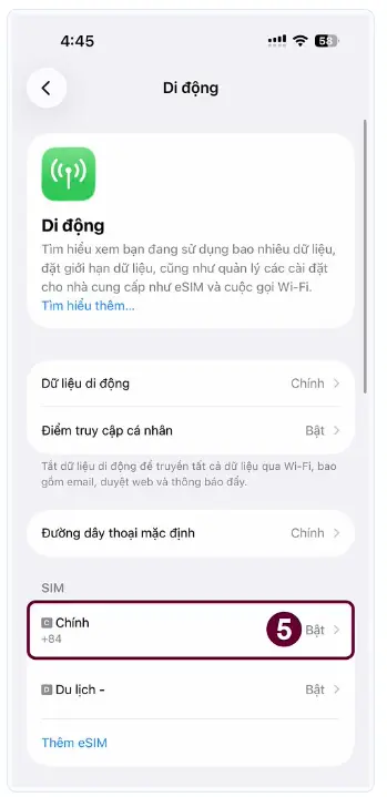 Cài đặt eSIM trên iOS tại vùng du lịch bước 4