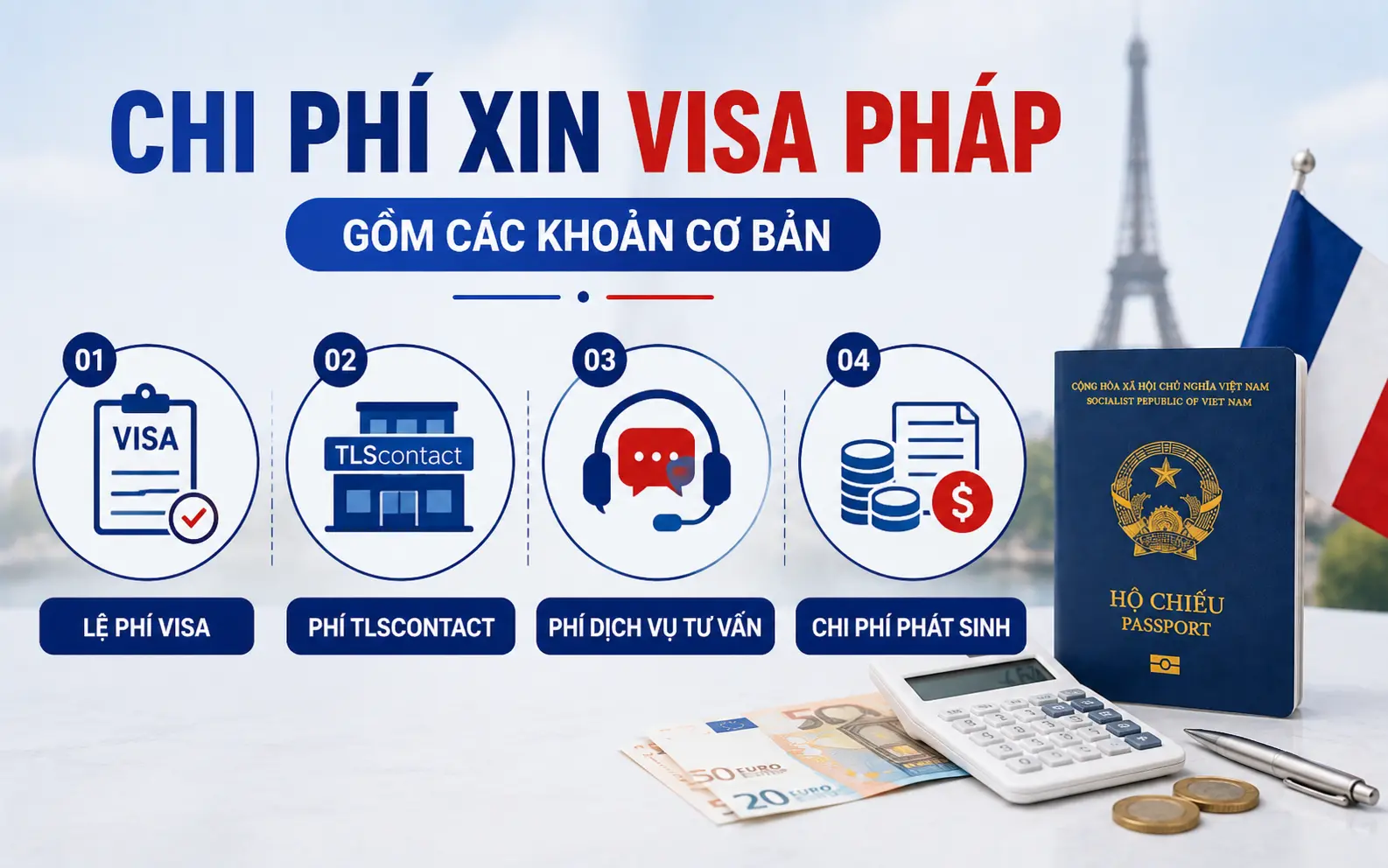 Các khoản chi phí cơ bản xin visa Pháp