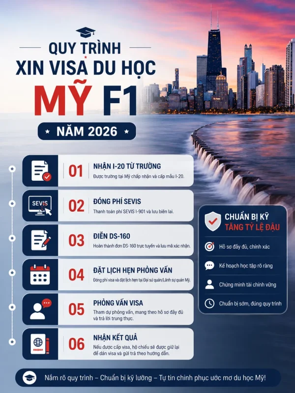 Quy trình xin Visa du học Mỹ F1 năm 2026