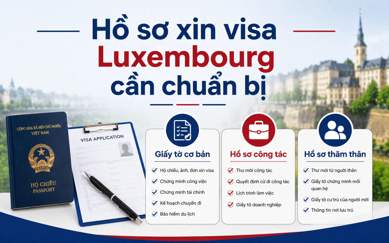 Tổng hợp hồ sơ xin visa Luxembourg theo từng diện