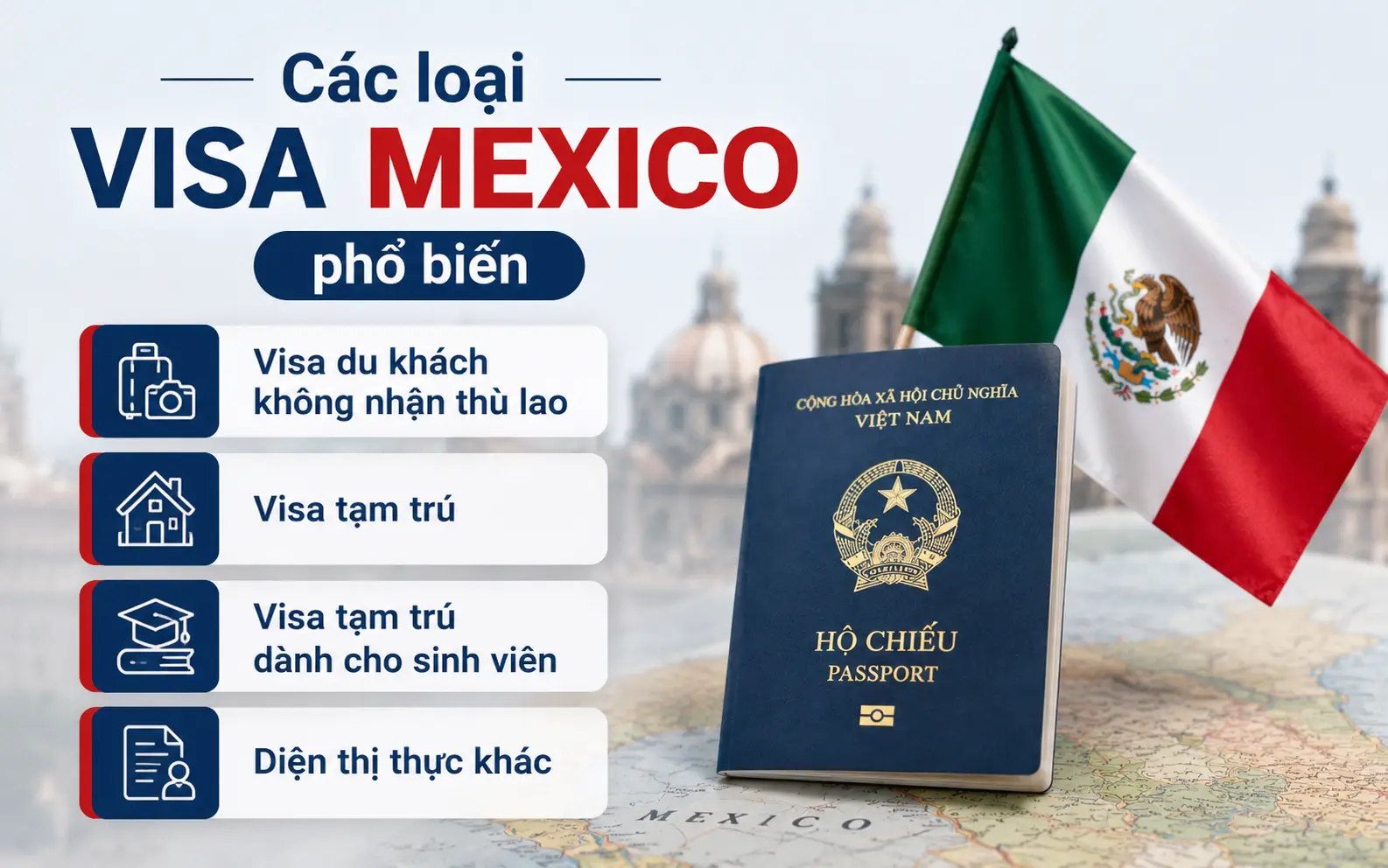 Cập nhật các loại visa Mexico phổ biến