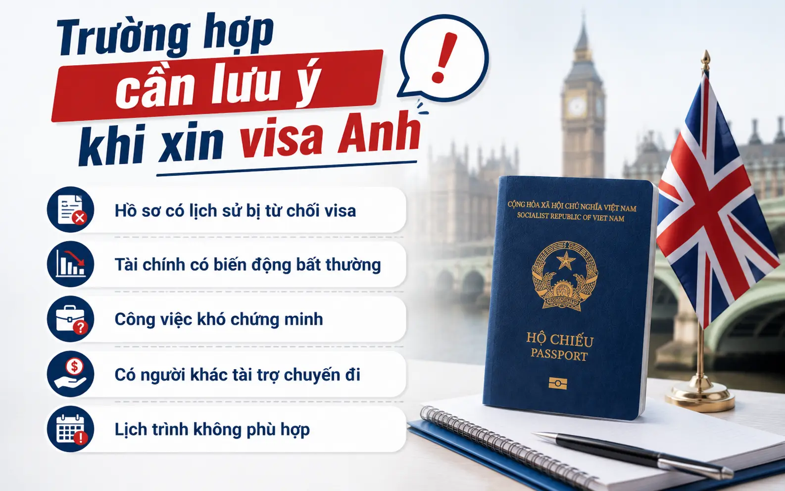 Trường hợp cần lưu ý khi xin visa Anh