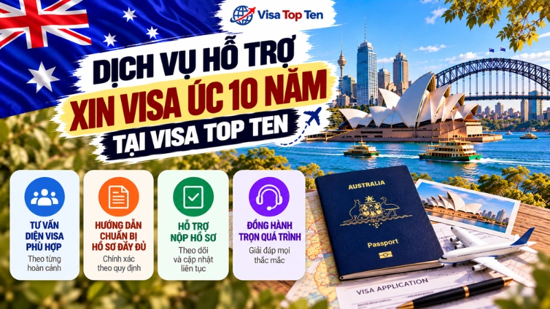 Dịch vụ hỗ trợ xin visa Úc 10 năm tại Visa Top Ten
